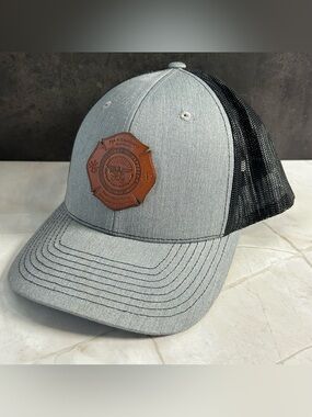 Gray and Black Trucker Hat with Leather Patch
